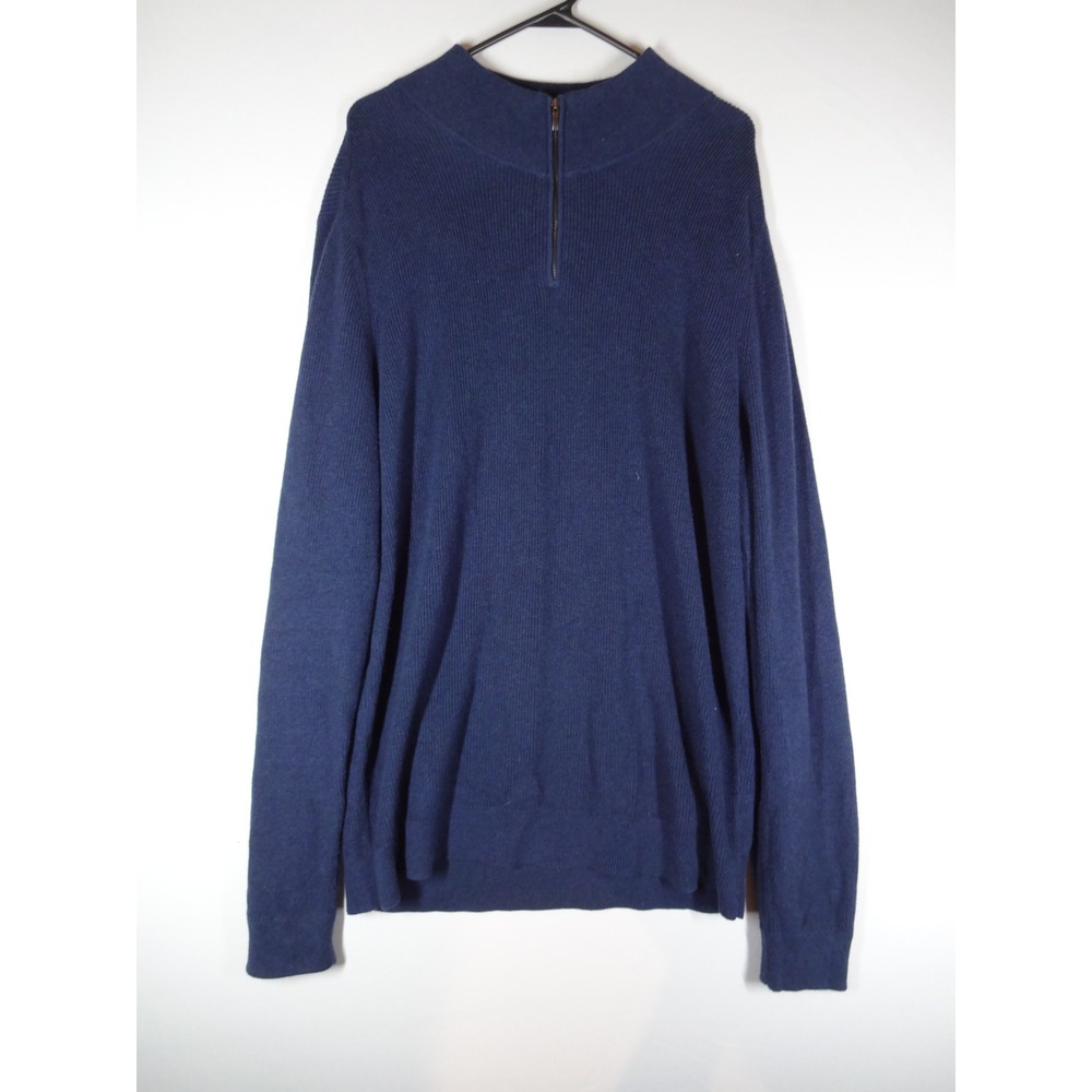 Nordstrom Quarter Zip Sweater Mens 2XL Blue Cotton Cashmere Ribbed Mock Neck